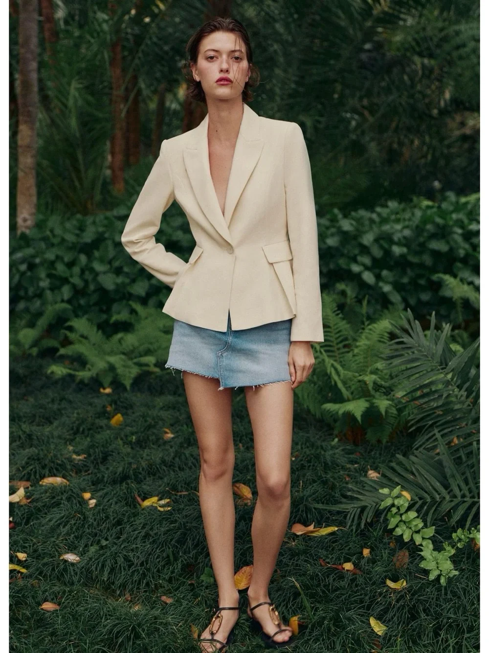 Zara Women's Ivory Tailored Single-Button Blazer
